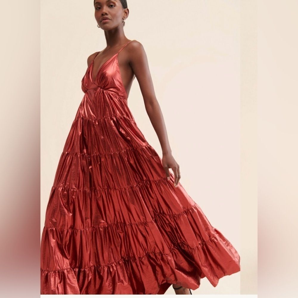 Anthropologie Hutch Metallic Tiered Maxi Dress